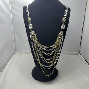 Bijou Drive statement crystal stone deco accent chain necklace gold silver